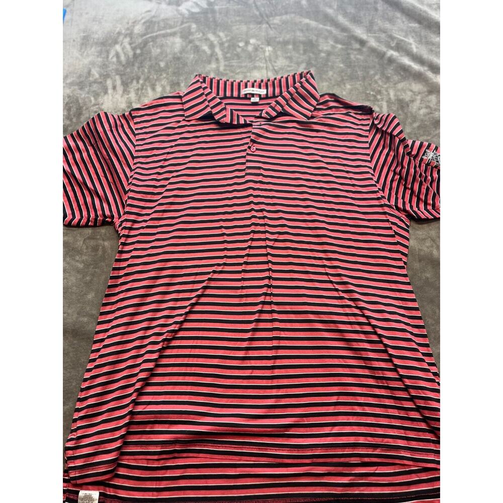Peter Millar Summer‎ Comfort Performance Polo Black Pink Stripe Size XL Logo
